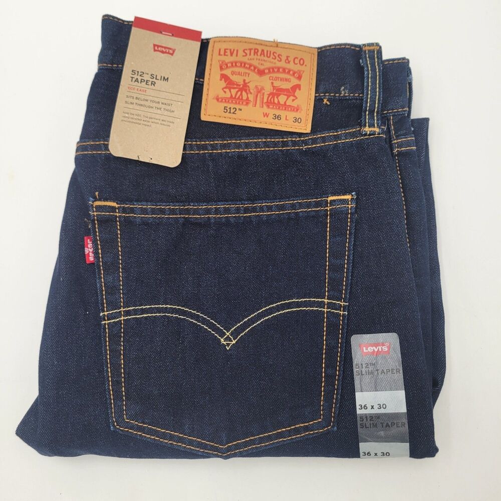 LEVI'S 512 Slim Taper Eco Ease Dark Blue Jeans Men's 36”x30” NWT